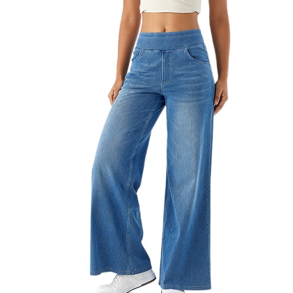 XFLWAM Women'S Denim Wide Leg Pants With High Waist And Effect Multiple Pockets Straight Leg Loose Casual Pants