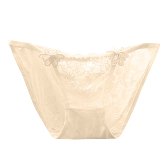 XFLWAM Women Sexy Lace Underwear Lingerie Thongs Panties Ladies Underwear Underpants Beige M
