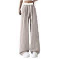 thumbnail image 1 of XFLWAM Women Striped Pants Y2k Wide Leg Lounge Pants Baggy Drawstring Elastic High Waist Trousers Comfy Going Out Pants Khaki XL, 1 of 5