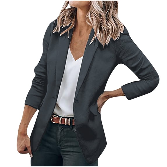 XFLWAM Women Thin Button Long Sleeve Tops Blouse Shirt Spring Models Solid Small Suit Top Dark Gray 3XL
