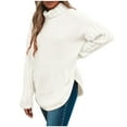 thumbnail image 1 of XFLWAM Women Turtleneck Sweaters Batwing Sleeve Casual Loose Chunky Pullover Sweater Solid Color Knit Tops White L, 1 of 7
