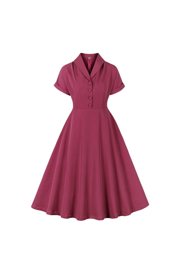 Women Vintage 1940s Dress Retro 40s 50s Button Down Business Work A Line Cocktail Dresses Short Sleeve Formal Dress