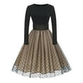 thumbnail image 1 of XFLWAM Women Vintage Polka Dot 1950s Audrey Retro Rockabilly Prom Dress 50s Long Sleeve Patchwork Cocktail Party Swing Dress, 1 of 6