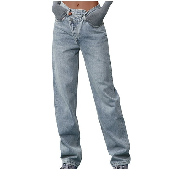 XFLWAM Women Wide Leg Jeans High Waist Baggy Jeans Loose Boyfriend Jeans Denim Pants Y2K Blue-1 XL