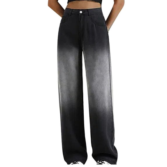 XFLWAM Women Wide Leg Jeans High Waist Baggy Jeans Loose Boyfriend Jeans Denim Pants Y2K Dark Gray M