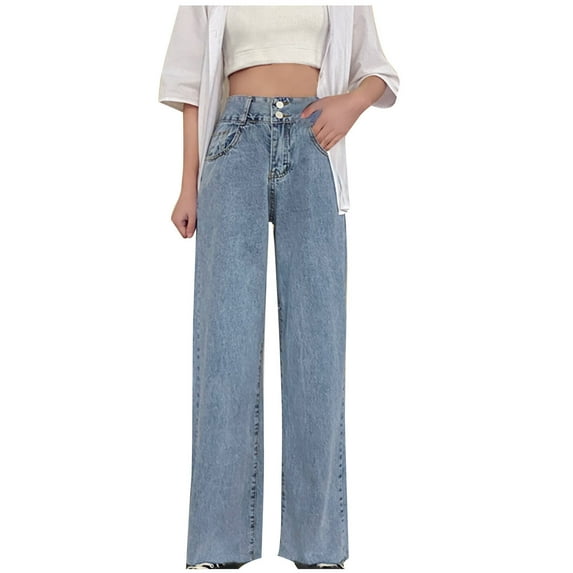 XFLWAM Women Wide Leg Jeans High Waist Baggy Jeans Loose Boyfriend Jeans Denim Pants Y2K Light Blue S