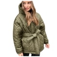 thumbnail image 1 of XFLWAM Women Winter Warm Zipper Jacket Coat Hooded Outwear with Belted Army Green L, 1 of 6