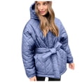 thumbnail image 1 of XFLWAM Women Winter Warm Zipper Jacket Coat Hooded Outwear with Belted Dark Blue L, 1 of 7