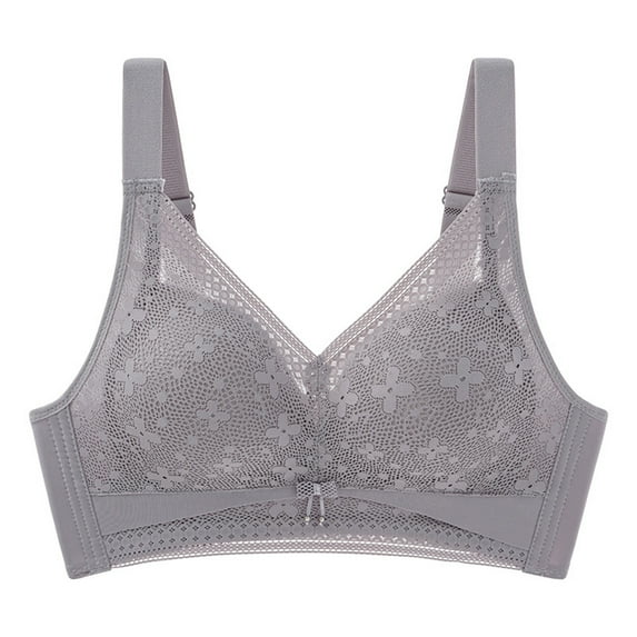 XFLWAM Women Wireless Push Up Comfort Bra Full-Coverage Plus Size Full Figure Bras Eyelash Lace Bras Gray 36C