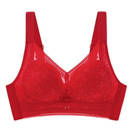 XFLWAM Women Wireless Push Up Comfort Bra Full-Coverage Plus Size Full Figure Bras Eyelash Lace Bras Red 44C