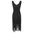 thumbnail image 1 of XFLWAM Women's 1920s Flapper Dress Sequin Beaded V Neck Tassels Hem Vintage Cocktail Party Dresses Black M, 1 of 5