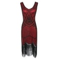 thumbnail image 1 of XFLWAM Women's 1920s Flapper Dress Sequin Beaded V Neck Tassels Hem Vintage Cocktail Party Dresses Wine Red M, 1 of 4
