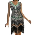 thumbnail image 1 of XFLWAM Women's 1920s Flapper Dress Sequins Art Deco Fringed Sleeveless Dress Vintage Cocktail Party Dresses Green S, 1 of 7