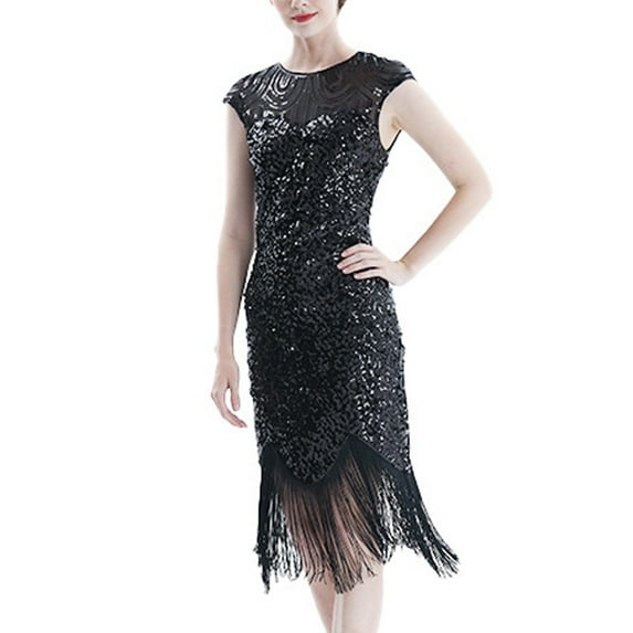 XFLWAM Women's 1920s Flapper Dress Vintage Gatsby Cap Sleeve Sparkle Sequins Fringe Cocktail Wedding Party Evening Gown Roaring Dress