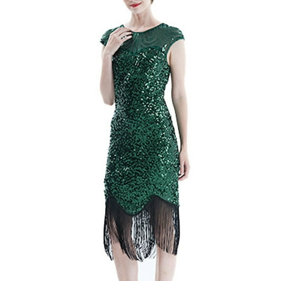 XFLWAM Women's 1920s Flapper Dress Vintage Gatsby Cap Sleeve Sparkle Sequins Fringe Cocktail Wedding Party Evening Gown Roaring Dress