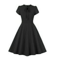 thumbnail image 1 of XFLWAM Women's 1940s Vintage A Line Swing Dress Keyhole Tie Short Sleeve Dress Crew Neck Solid Color Work Dress Cocktail Party Dresses Black XXL, 1 of 3
