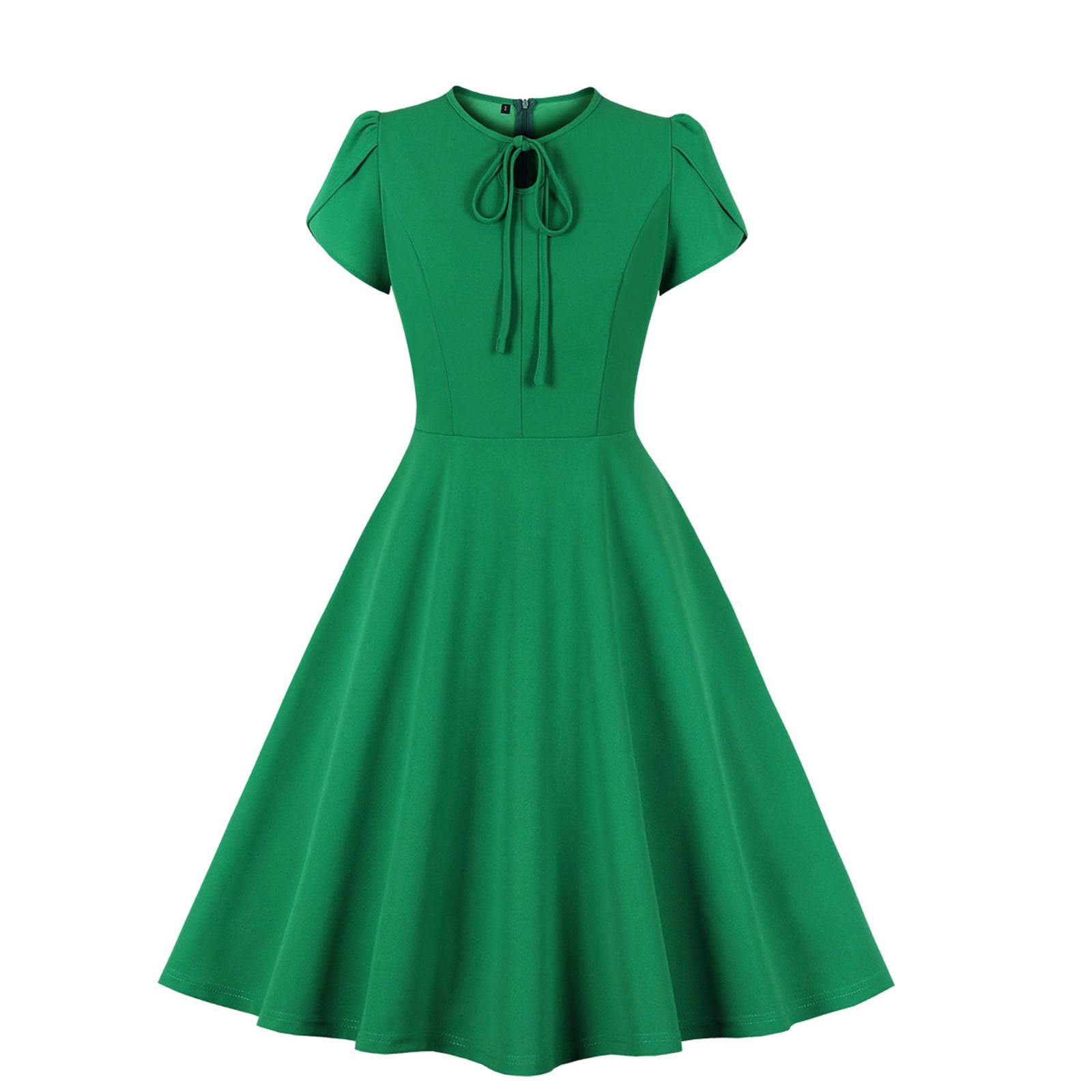 XFLWAM Women s 1940s Vintage A Line Swing Dress Keyhole Tie Short