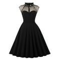 thumbnail image 1 of XFLWAM Women's 1950s Audrey Retro Rockabilly Prom Dress Mock Neck Mesh Vintage Dresses 50's 60's A-Line Cocktail Party Swing Dress Black L, 1 of 8