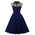 thumbnail image 1 of XFLWAM Women's 1950s Audrey Retro Rockabilly Prom Dress Mock Neck Mesh Vintage Dresses 50's 60's A-Line Cocktail Party Swing Dress Dark Blue M, 1 of 3