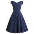 thumbnail image 1 of XFLWAM Women's 1950s Cocktail Dress Vintage Off Shoulder Solid Color Tea Party Dresses Retro Rockabilly Homecoming Dress Navy Blue XL, 1 of 7