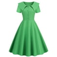 thumbnail image 1 of XFLWAM Women's 1950s Retro Dress Vintage Short Sleeve Button Down A-Line Swing Midi Dresses Crew Neck Solid Color Evening Prom Gown Green S, 1 of 6