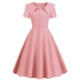 thumbnail image 1 of XFLWAM Women's 1950s Retro Dress Vintage Short Sleeve Button Down A-Line Swing Midi Dresses Crew Neck Solid Color Evening Prom Gown Pink XL, 1 of 7