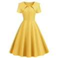 thumbnail image 1 of XFLWAM Women's 1950s Retro Dress Vintage Short Sleeve Button Down A-Line Swing Midi Dresses Crew Neck Solid Color Evening Prom Gown Yellow M, 1 of 7