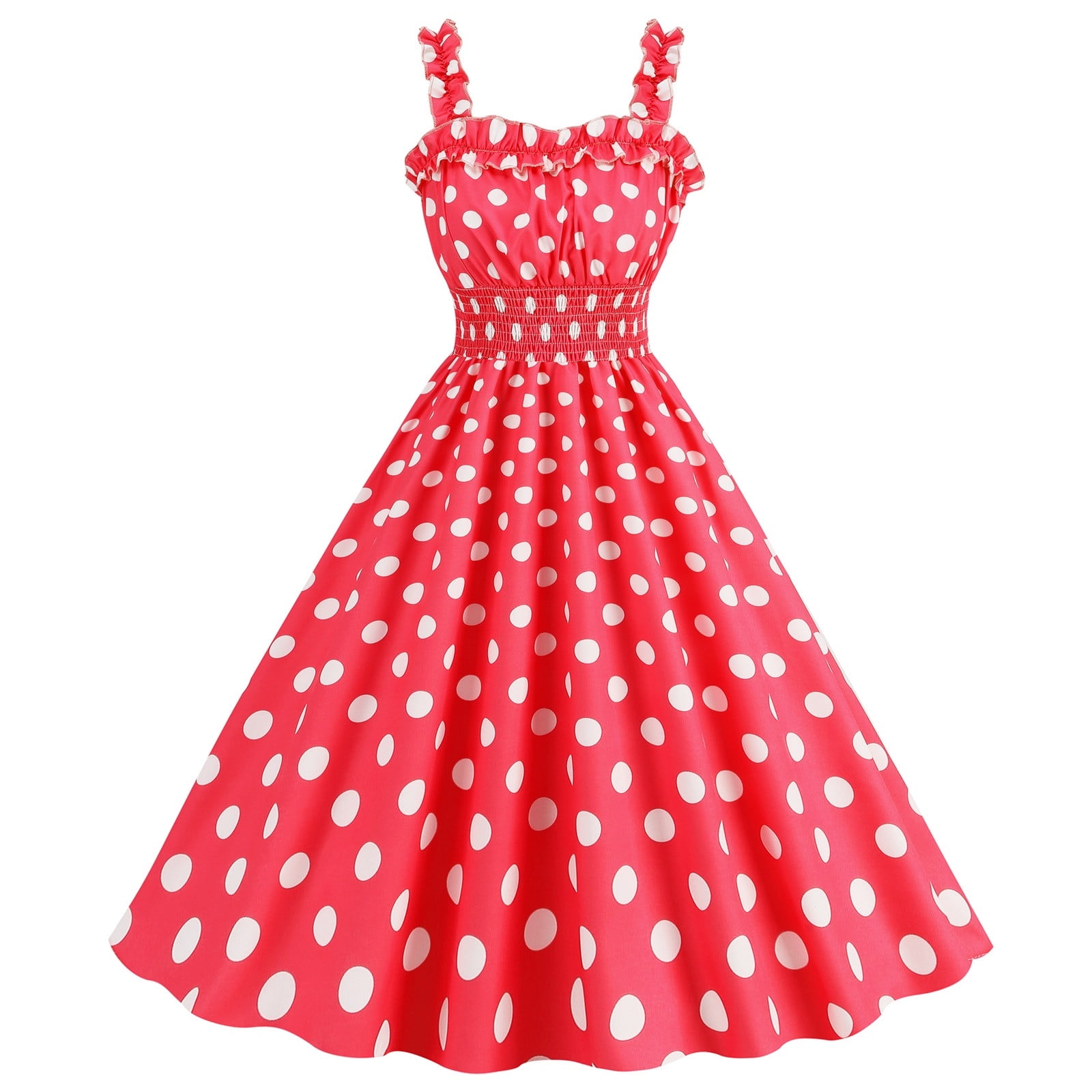XFLWAM Women's 1950s Retro Rockabilly Dress Polka Dots Spaghetti Strap Cocktail Party Dress Vintage A-Line Swing Tea Dresses