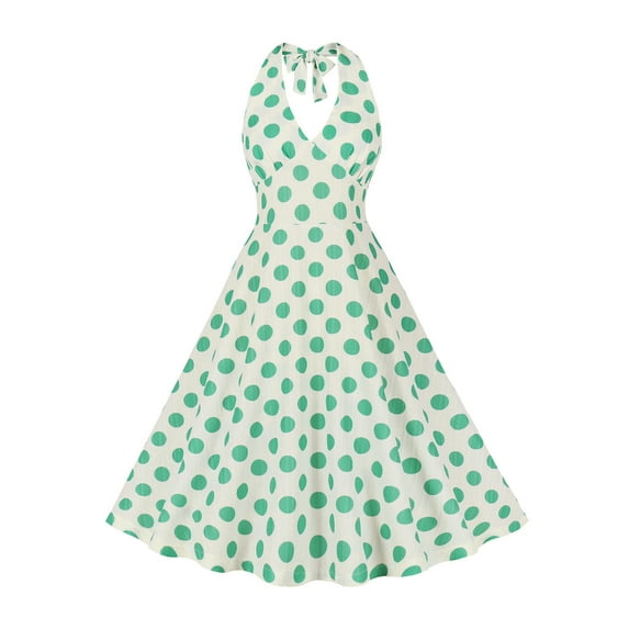 XFLWAM Women's 1950s Vintage Dresses Halter Polka Dot Swing A Line Midi Dress Cocktail Retro Party Evening Prom Gown