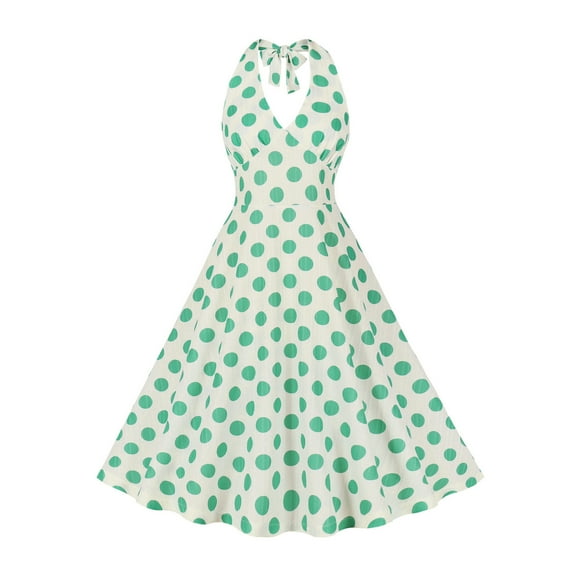XFLWAM Women's 1950s Vintage Dresses Halter Polka Dot Swing A Line Midi Dress Cocktail Retro Party Evening Prom Gown