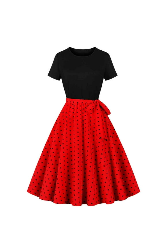 Women's 1950s Vintage Rockabilly Swing Dress Crew Neck Short Sleeve Cocktail Party Dress Wedding Prom Evening Dresses