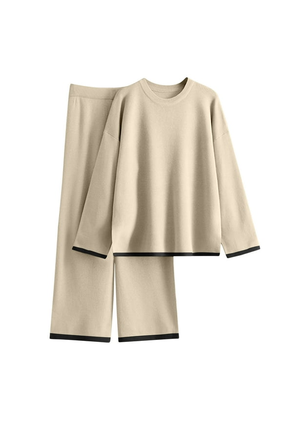 Women's 2 Piece Knit Sweater Set Casual Long Sleeve Pullover Wide Leg Pants Elegant Fall Winter Matching Sets