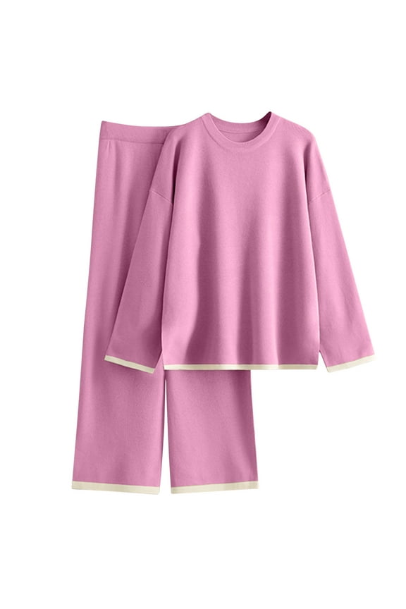 Women's 2 Piece Knit Sweater Set Casual Long Sleeve Pullover Wide Leg Pants Elegant Fall Winter Matching Sets