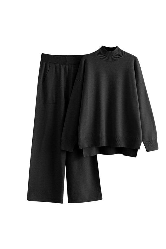Women's 2 Piece Knit Sweater Set Long Sleeve Pullover Wide Leg Pants Elegant Casual Fall Winter Matching Sets