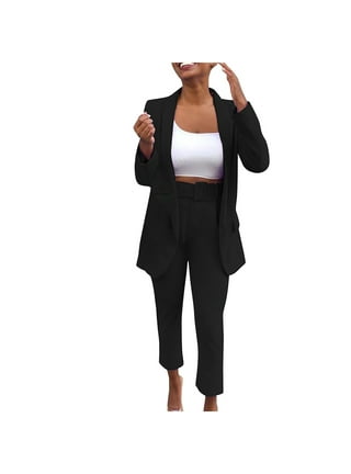 Women's Suit 3 Piece Long Sleeved Blazer & Adjustable Waist Pants Suits for  Work Navy, 18