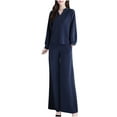 thumbnail image 1 of XFLWAM Women's 2 Piece Outfits Sweatsuit Puff Long Sleeve V Neck Sweatshirt Top and Wide Leg Pants Sets Tracksuit Lounge Sets Navy Blue 3XL, 1 of 7