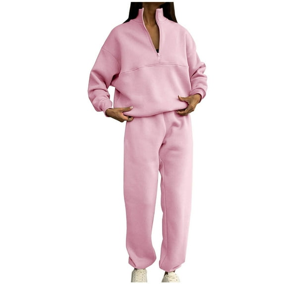 XFLWAM Women's 2 Piece Sweatsuits Set Long Sleeve Half Zip Pullover Sweatshirt Sweatpants Jogger Casual Fall Tracksuit
