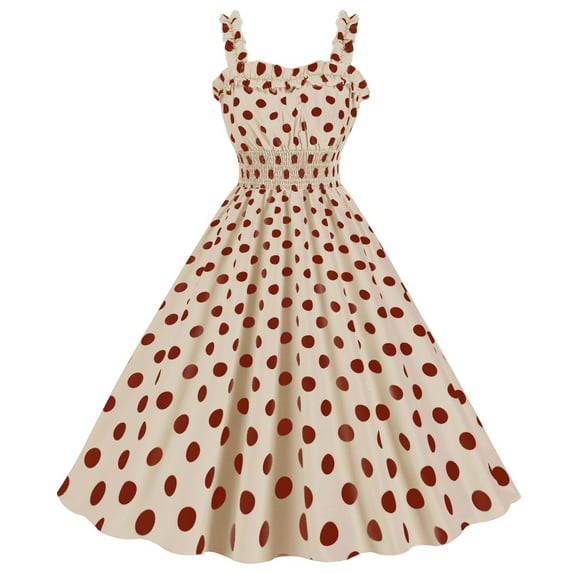 XFLWAM Women's 50s Vintage Polka Dot Cocktail Swing Dress 1950s A-Line Swing Retro Rockabilly Audrey Hepburn Prom Tea Party Dress