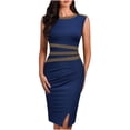 thumbnail image 1 of XFLWAM Women's 50s Vintage Sleeveless Contrast Tape Elegant Retro Vintage Cocktail Party Pencil Dress, 1 of 2