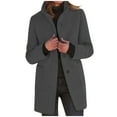 thumbnail image 1 of XFLWAM Women's Basic Stand Collar Slim Fit Jacket Coat Lapel Button Down Solid Color Wool Coat Trench Coat with Pockets Black L, 1 of 6