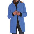 thumbnail image 1 of XFLWAM Women's Basic Stand Collar Slim Fit Jacket Coat Lapel Button Down Solid Color Wool Coat Trench Coat with Pockets Sky Blue S, 1 of 6