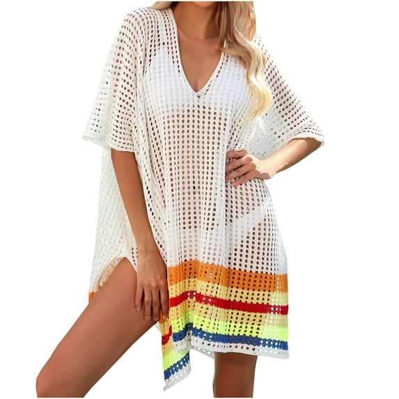 XFLWAM Women’s Bathing Suit Cover Up for Beach Pool Swimwear Crochet Dress White One Size
