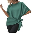 thumbnail image 1 of XFLWAM Women's Batwing Sleeve Tie Knot Side Tops Round Neck Solid Color Blouse Shirt Green S, 1 of 6