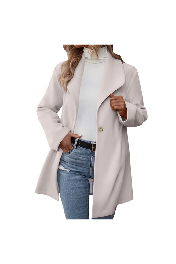 Women's Blazer Jackets Notched Lapel Single Breasted Trench Coat Casual Fall Winter Slim Fit Pea Coats Outwear with Pockets Beige S
