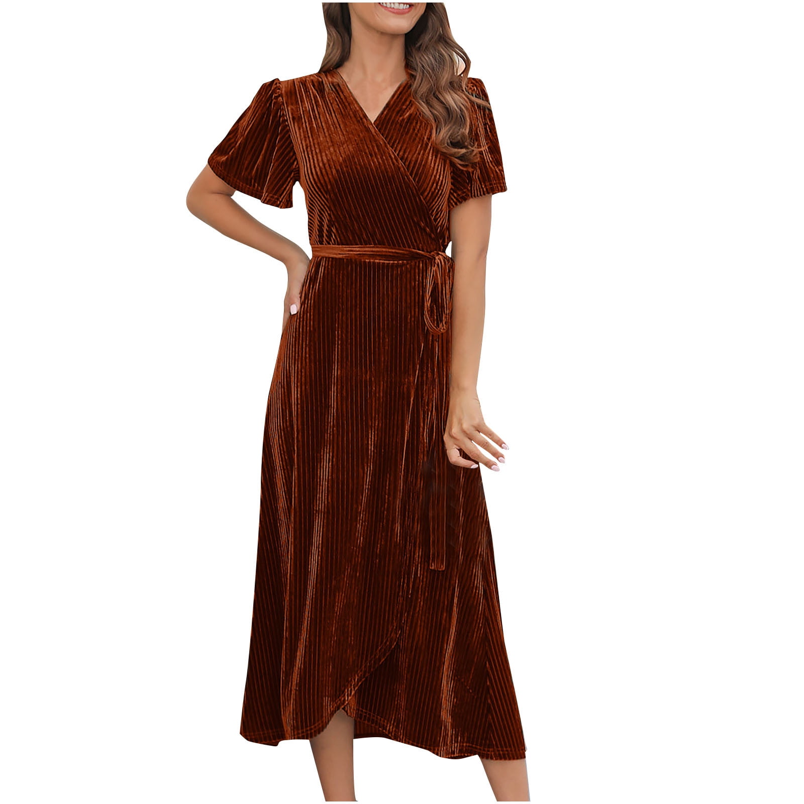 knee length dresses for ladies Meghan Velvet Wrap Maxi Dress