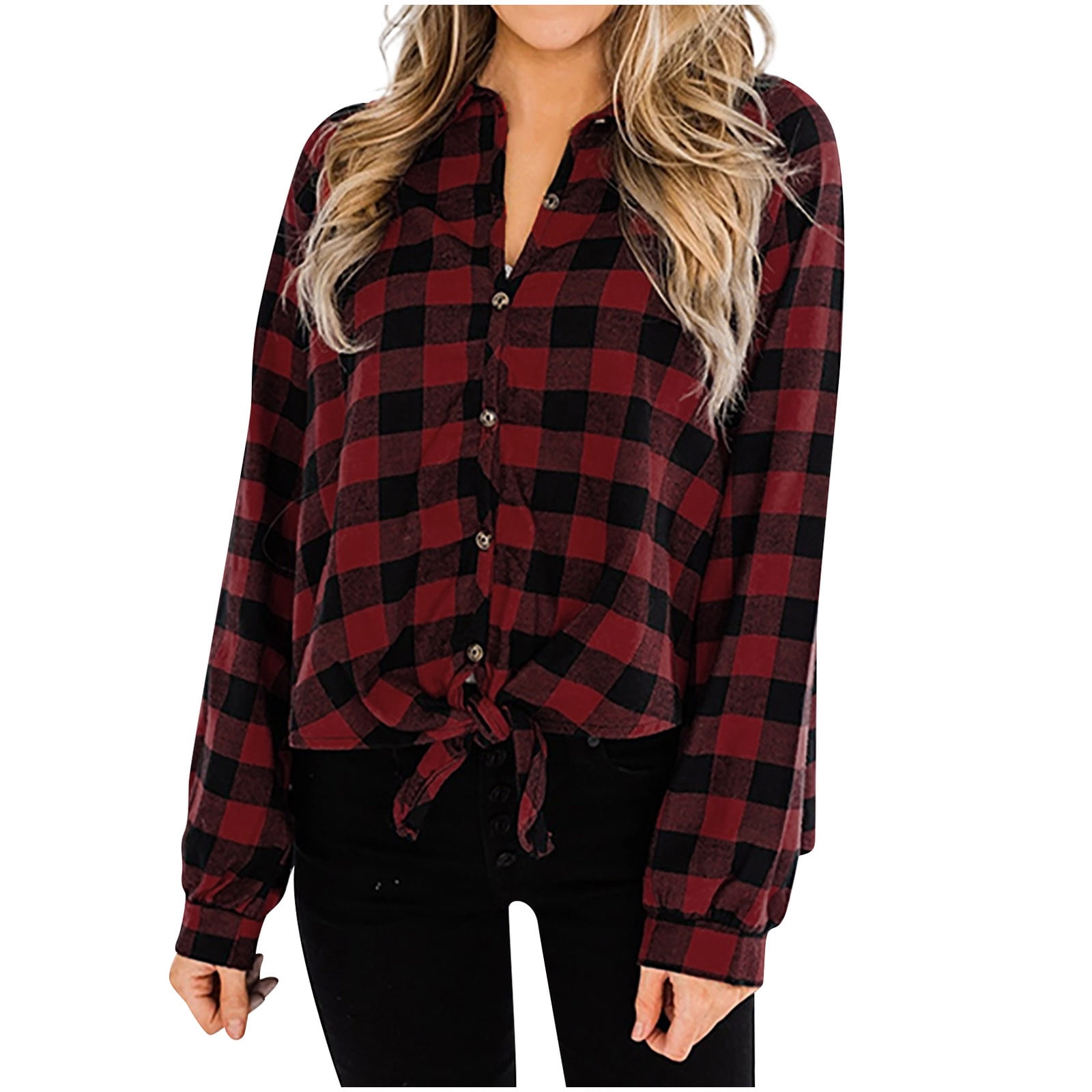 Ca Black of Friday Women's Long Sleeve Plaid Shirts Pocket Turn-Down  Collar Button Fall Tops Casual Loose Work Blouse Office Wear What is