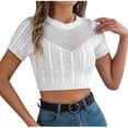 thumbnail image 1 of XFLWAM Women's Cable Knit Crop Tops Short Sleeve Crew Neck Knit Sweater Solid Color Casual Slim Fit Hollow Out Sweaters, 1 of 5