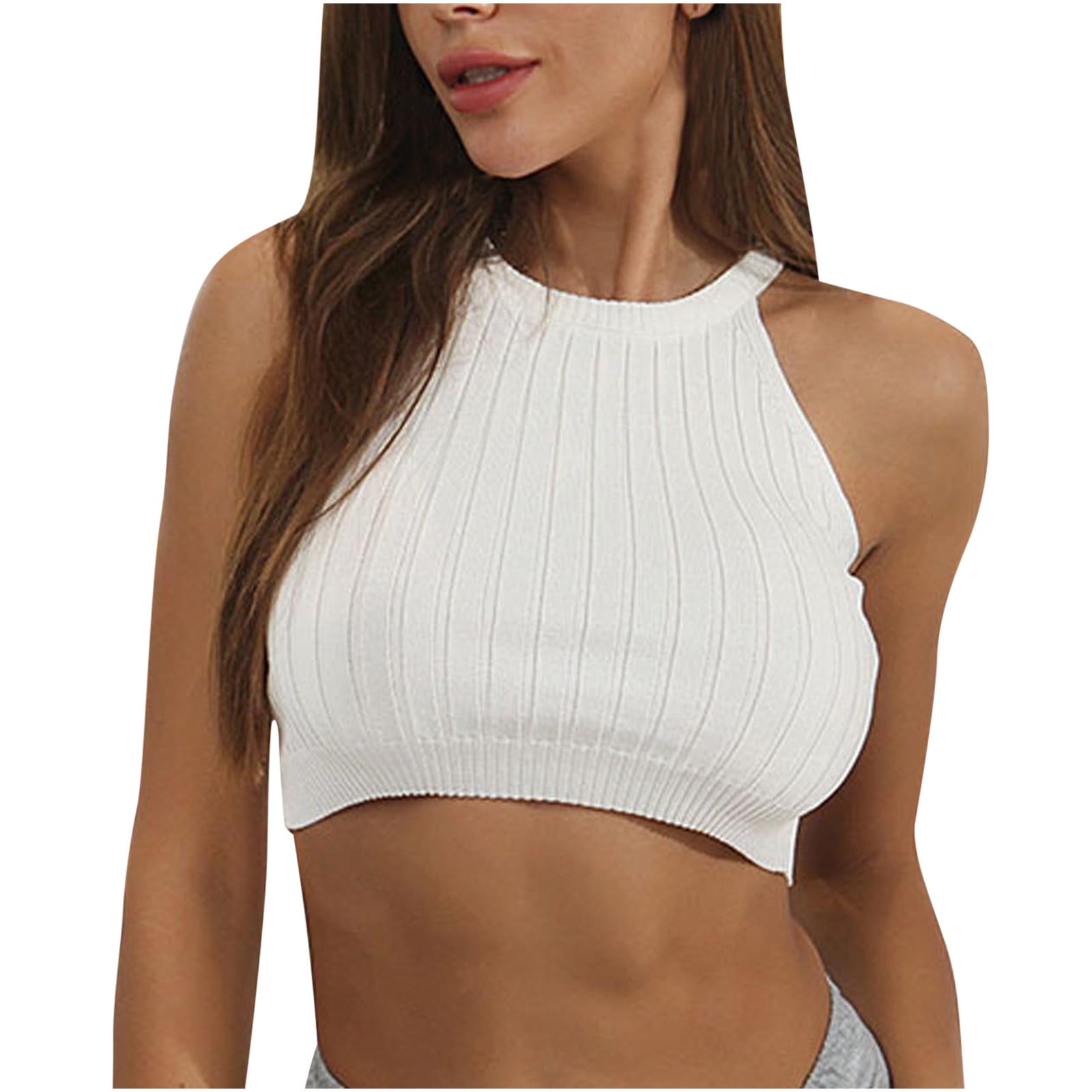 Halter Neck White High Neck Crop Tank Beyond Yoga White Halter