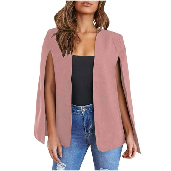 XFLWAM Women's Cape Blazer Split Long Sleeve Open Front Blazer Jacket Business Casual Suit Tops Cardigan Coats Pink L