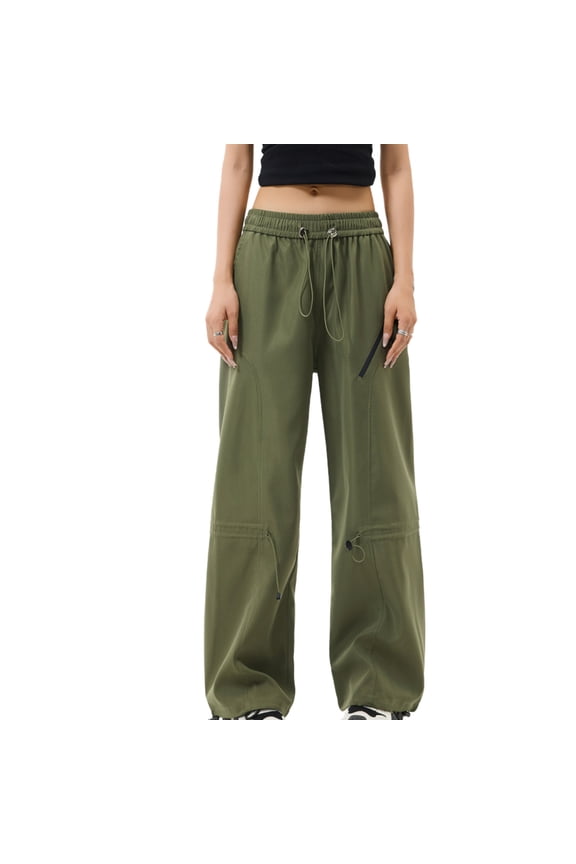 Women's Cargo Pants High Waisted Casual Joggers Baggy Wide Leg Elastic Waist Trousers Hiking Pants with Pockets